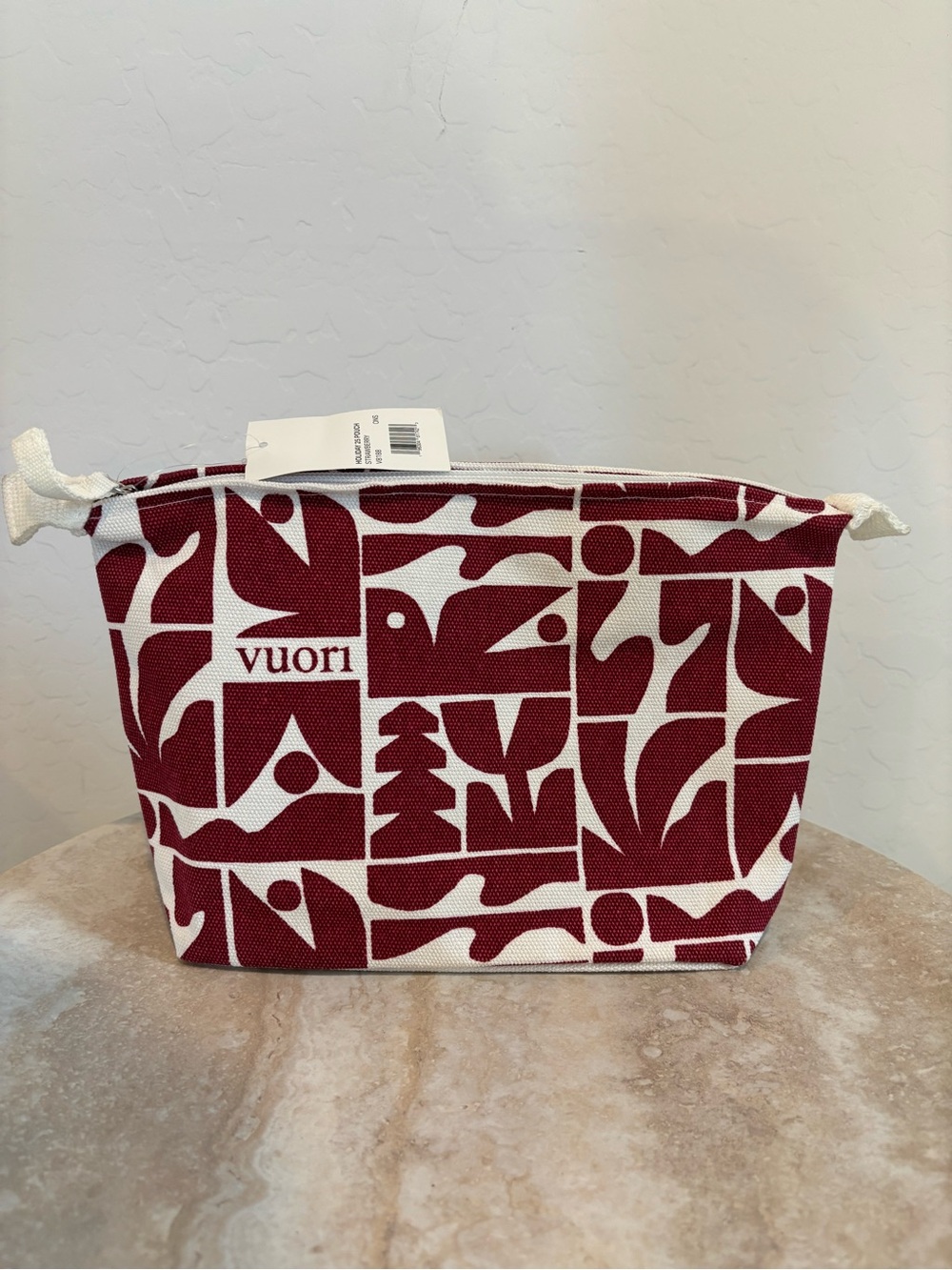 Vuori Burgundy and White Geometric Canvas Cosmetic Pouch